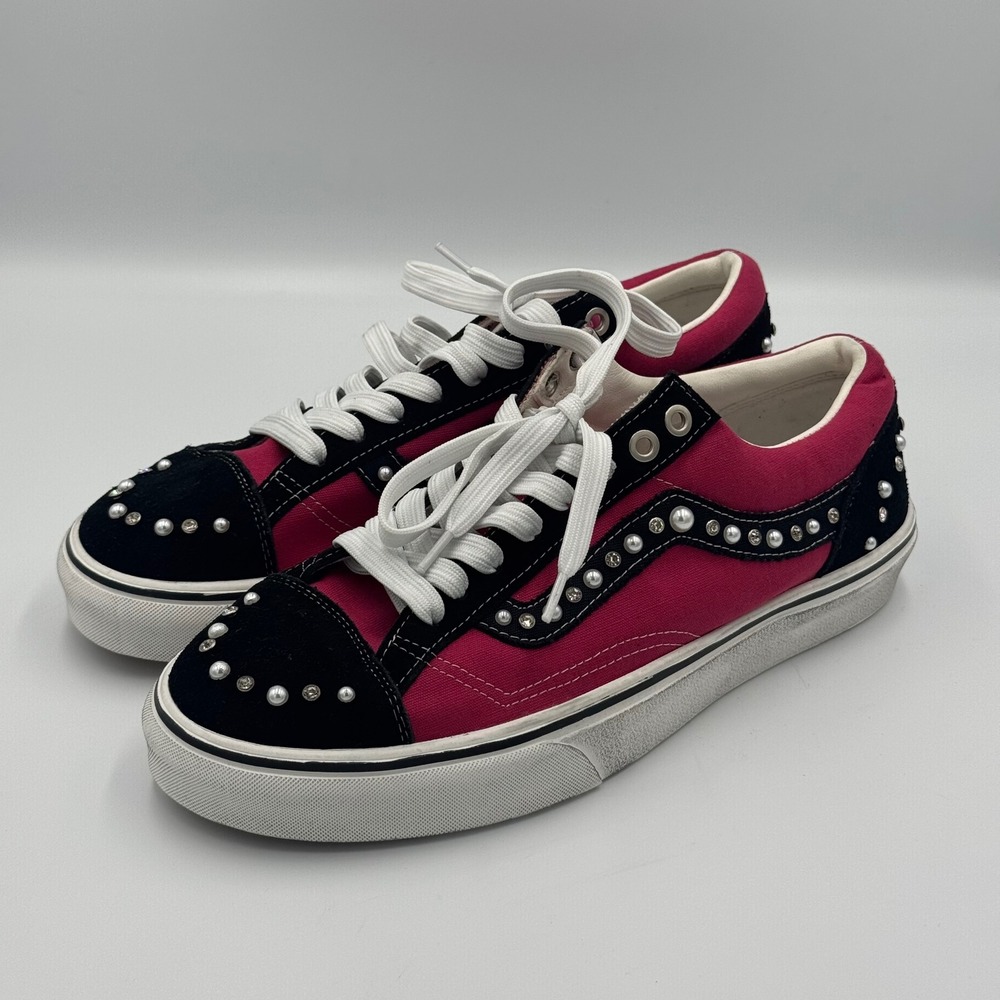 Vans Pink and Black Pearlized Studded Pearl Old Skool Sneakers Size 9 NO BOX